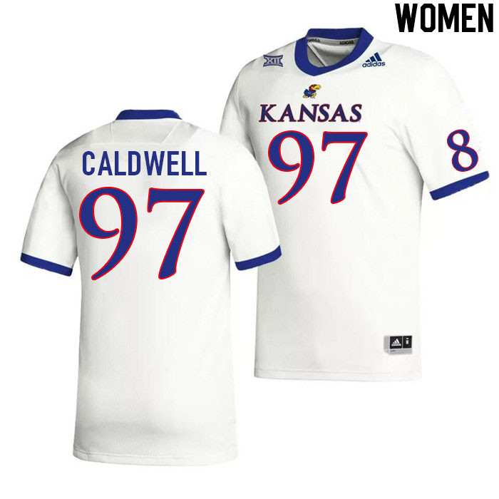 Women #97 Kenean Caldwell Kansas Jayhawks College Football Jerseys Stitched Sale-White